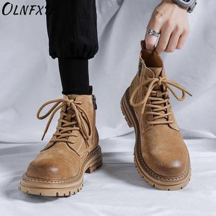 休闲工 真皮大黄靴子男士 Olnfxd靴子男士 高帮羊毛衬里2024秋冬新款