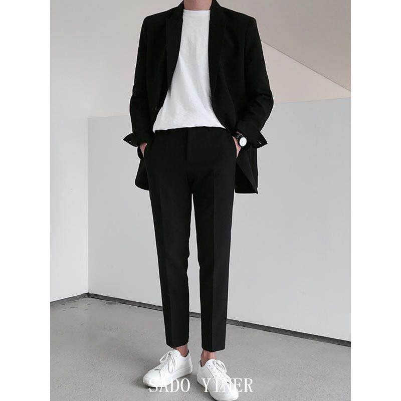 SADO YINER西服男休闲西装休闲通勤黑色小西装潮款百搭微修身毛呢