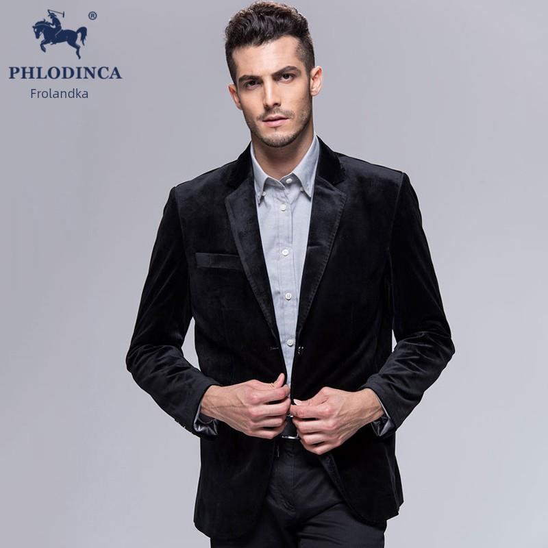 PHLODINCA 秋冬西装外套男宽松大码金丝绒商务休闲加肥加大单西装
