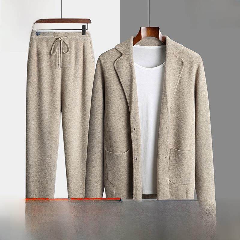 PHLODINCA 冬季运动休闲套装男2025新款商务山羊绒西装领两件套