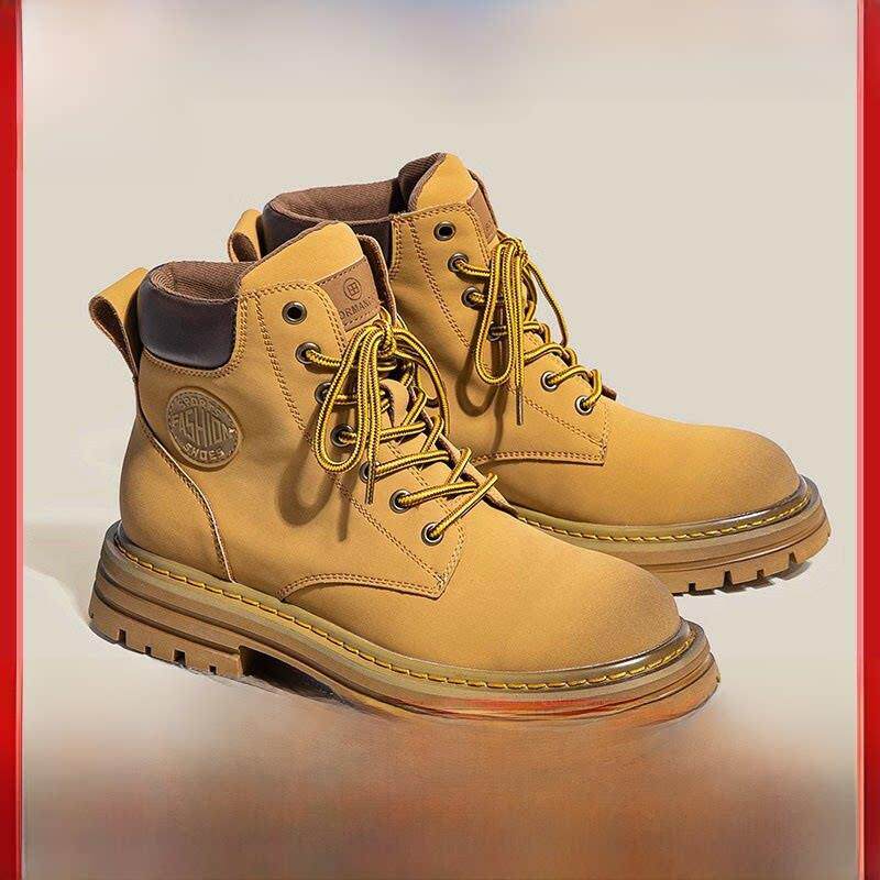 ROADMAKER马丁靴男款高帮真皮秋冬新款户外登山鞋情侣中帮大黄靴