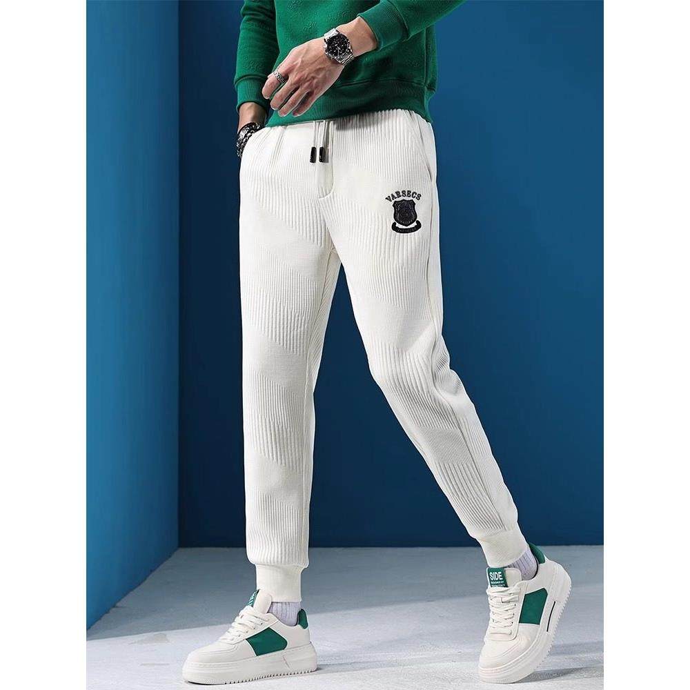 裤子男款秋冬高级感简约白色针织束脚重磅卫裤潮流百搭休闲裤男