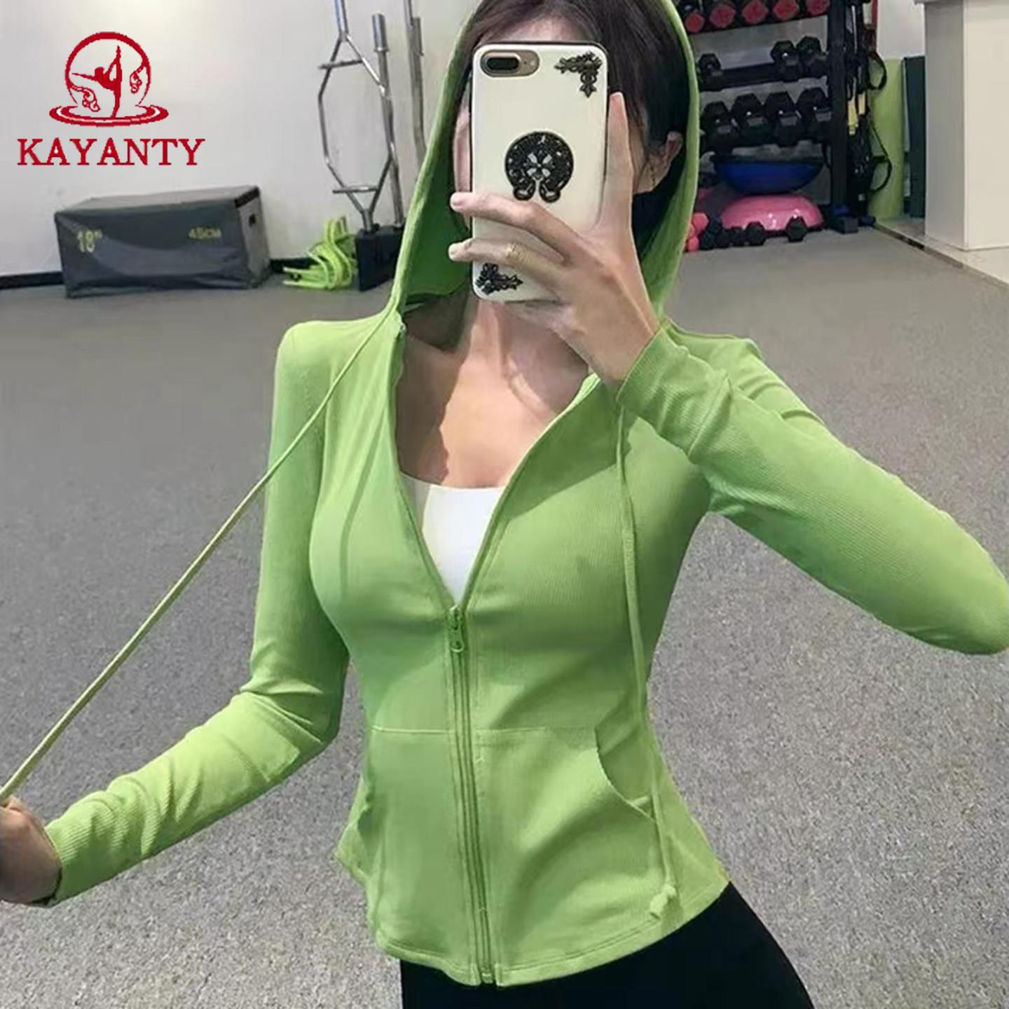 KAYANTY春秋连帽拉链运动外套休闲跑步长袖瑜伽服上衣紧身夹克新