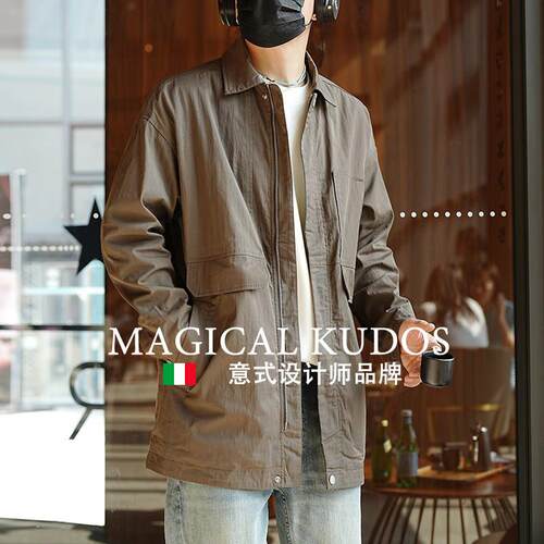 【MK专柜】MAGICAL KUDOS~复古中长款翻领风衣男秋季宽松工装外套