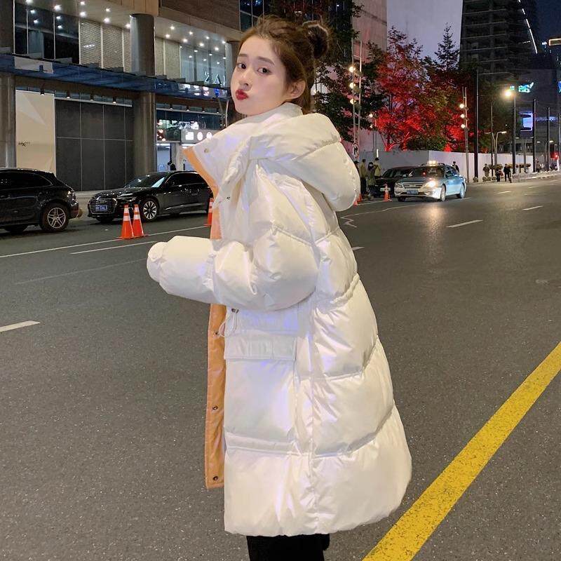 claudie pasey爆款收腰羽绒服女中长款连帽免洗亮面白鸭绒袄潮