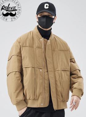ROLENZ轻奢品牌加厚棒球领羽绒服男宽松白鸭绒冬季保暖短外套潮流