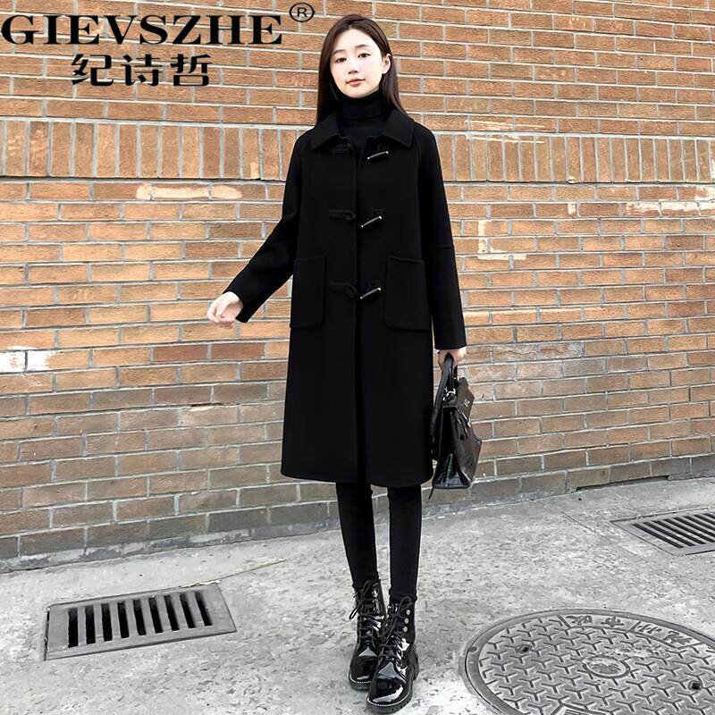 纪诗哲黑色双面羊绒大衣女中长款2025秋冬新款气质高级感毛呢外套