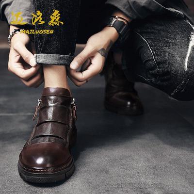 迈洛森冬季新款头层牛皮男鞋英伦商务休闲皮鞋加绒厚底马丁靴子男
