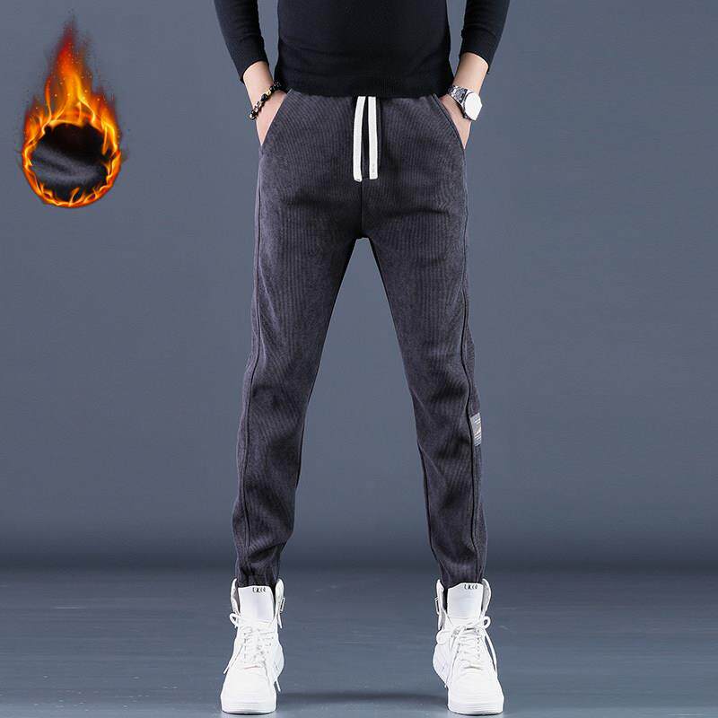 男士裤子秋冬款2025新款高级感灯芯绒长裤纯色时尚加绒休闲裤男