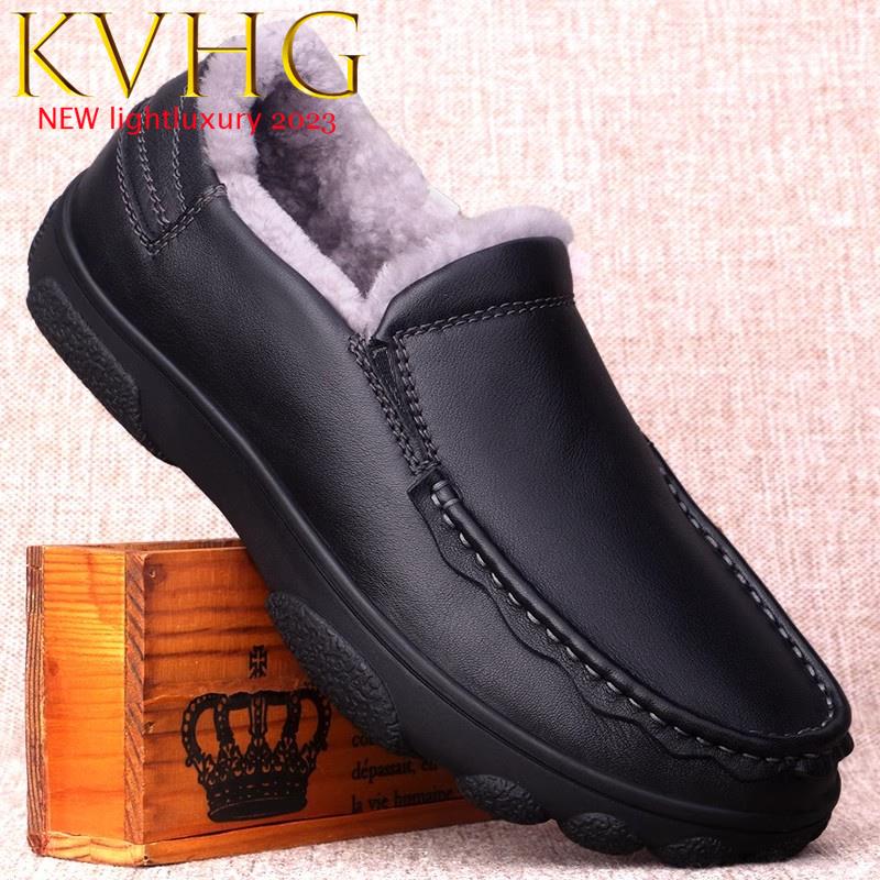 冬季保暖男鞋皮毛一体羊毛棉鞋一脚蹬低帮加绒加厚中老年爸爸鞋子