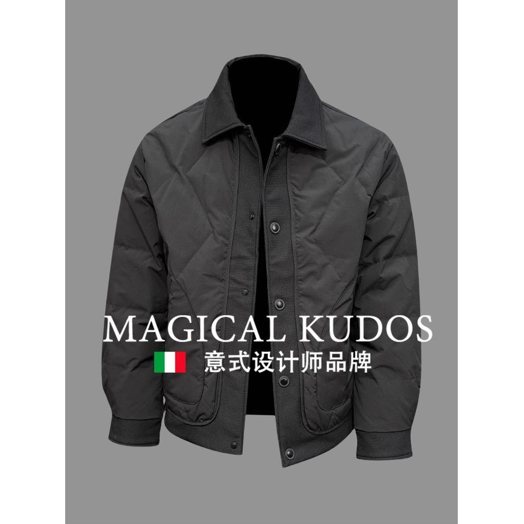 MAGICAL KUDOS翻领羽绒服男短款冬季休闲时尚纯色单排扣加厚外套