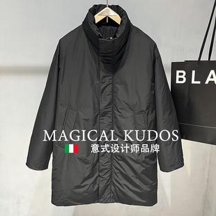 MAGICAL KUDOS冬季中长款羽绒服男立领轻型外套轻薄款白鸭绒风衣