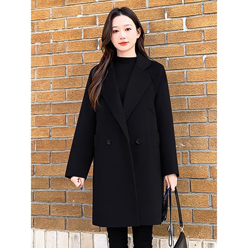 纪诗哲黑色双面羊绒大衣女2025秋冬新款高端小个子气质羊毛呢外套