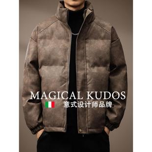 MAGICAL KUDOS高端美式覆古雾面PU皮棉服男冬季加厚美拉德外套男