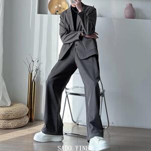 SADO YINER老钱风毛呢西服男宽松两件套休闲西装外套弯刀直筒套装