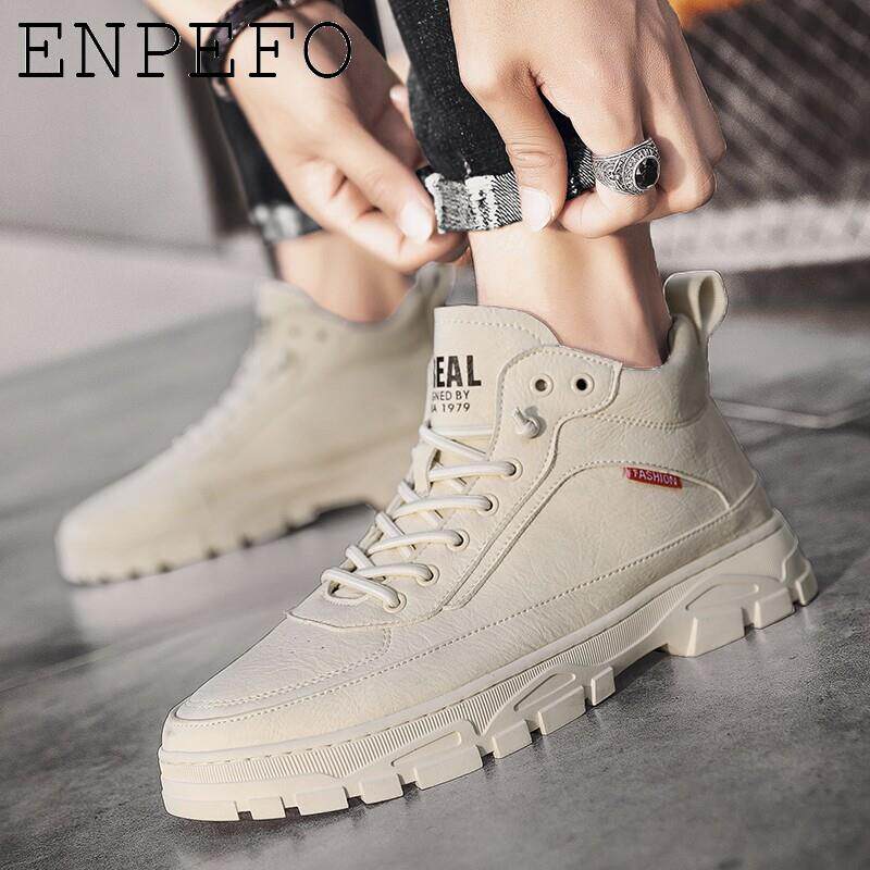 ENPEFO轻奢品男款鞋子2024新款秋冬百搭潮流板鞋厚底工装马丁靴子