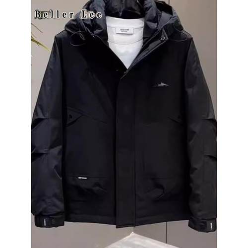 BellerLee 轻奢品质工装羽绒服冬季加厚休闲连帽白鸭绒男士外套潮