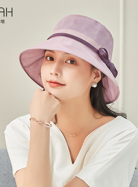 布塔夏季真丝遮阳帽女防晒防紫外线时尚简约百搭可折叠海边沙滩帽