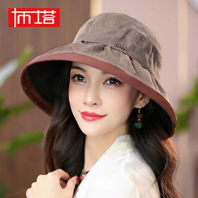 布塔春夏季香云纱帽子女花萝太阳帽妈妈渔夫帽防晒防紫外线遮阳帽