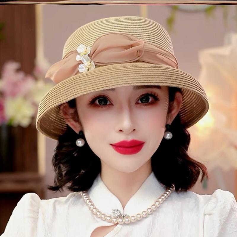 布塔时尚气质草帽子女款2025新款可折叠遮阳帽灯罩式防晒太阳帽潮