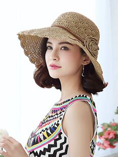 布塔夏季编织草帽女遮阳帽防晒百搭太阳帽海边渡假沙滩帽花朵凉帽