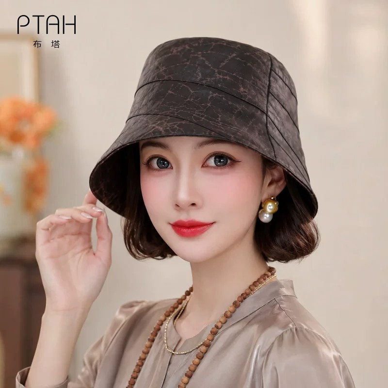 布她真丝香云纱渔夫帽女时尚百搭四季可以带宽檐帽子四季通用盆帽