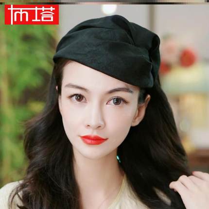 Ptah/布塔香云纱头箍复古法式半帽小帽子发箍细发卡黑晚宴发饰女