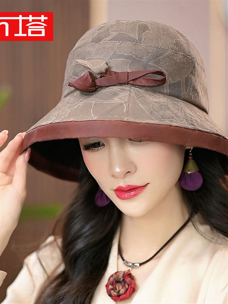 布塔夏天香云纱帽子女花萝中式渔帽子