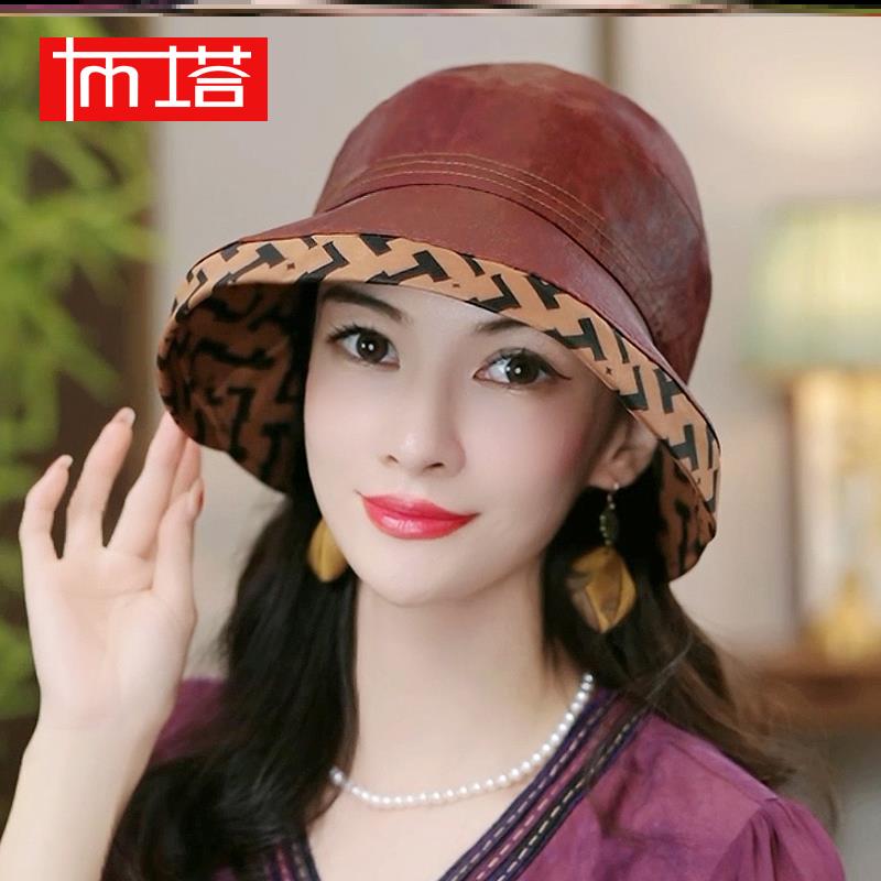布塔香云纱遮阳帽女夏天防晒渔夫帽双面带防紫外线遮阳太阳赫本帽