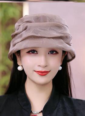 布塔香云纱帽子女四季戴真丝香妃帽遮白发时尚减龄帽子渔夫帽女士