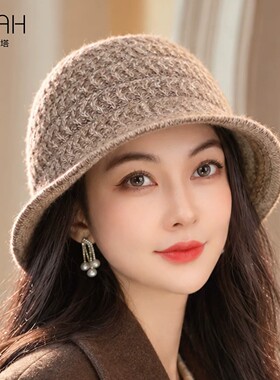 布塔简约渔夫帽女秋冬毛线帽百搭显瘦100%纯羊毛针织帽优雅盆帽子
