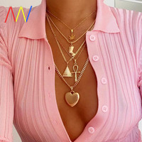 Cross Heart Pyramid Multilayer Gold Necklace Jewelry Women