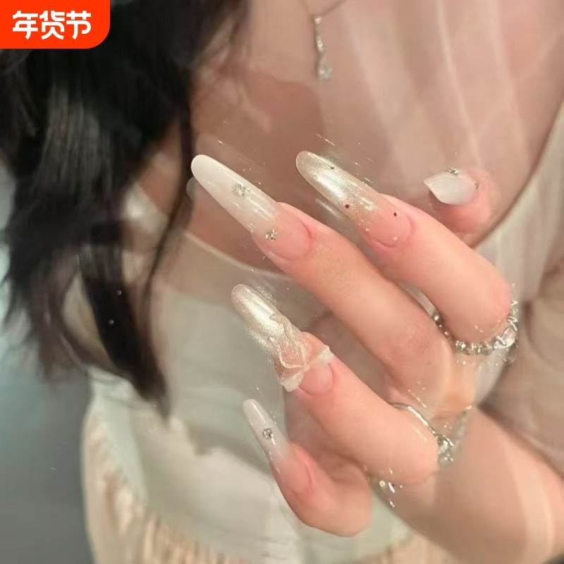 富家千金纯手工高级限定夏日气质水光蝴蝶结猫眼显白美甲穿戴长尖,彩妆/香水/美妆工具,穿戴甲/甲片,淘宝优惠券,粉丝福利购,淘宝优惠卷