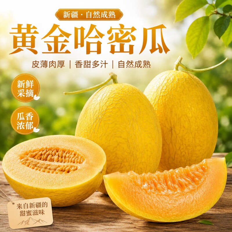 黄金哈密瓜新疆正宗新鲜恐龙蛋蜜瓜一箱当季鲜果现摘包邮网纹优质