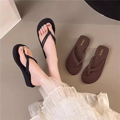 拖鞋女夏时尚外穿夹脚人字拖女防滑海边沙滩鞋厚底坡跟凉拖鞋3cm