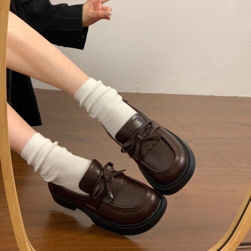 意尔康心选法式蝴蝶结厚底小皮鞋女2026年秋季新款复古英伦风乐福