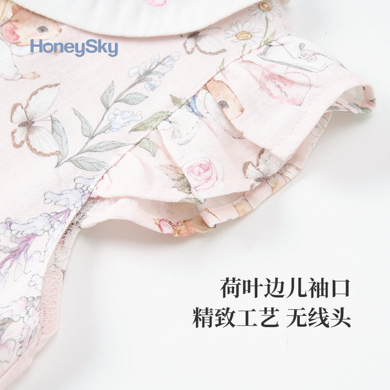婴儿薄款哈衣爬服包屁衣夏季纱布宝宝公主旗袍连体衣短袖