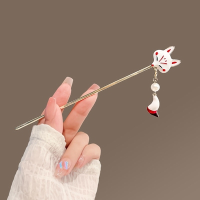小狐妖面具设计S925银针少女和风耳坠甜美可爱日系花朵狐狸耳环