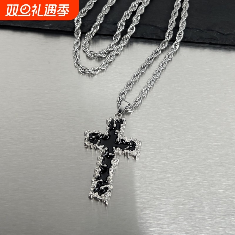 钛钢项链荆棘十字架项链男黑色高级感男女街头朋克暗黑情侣ins