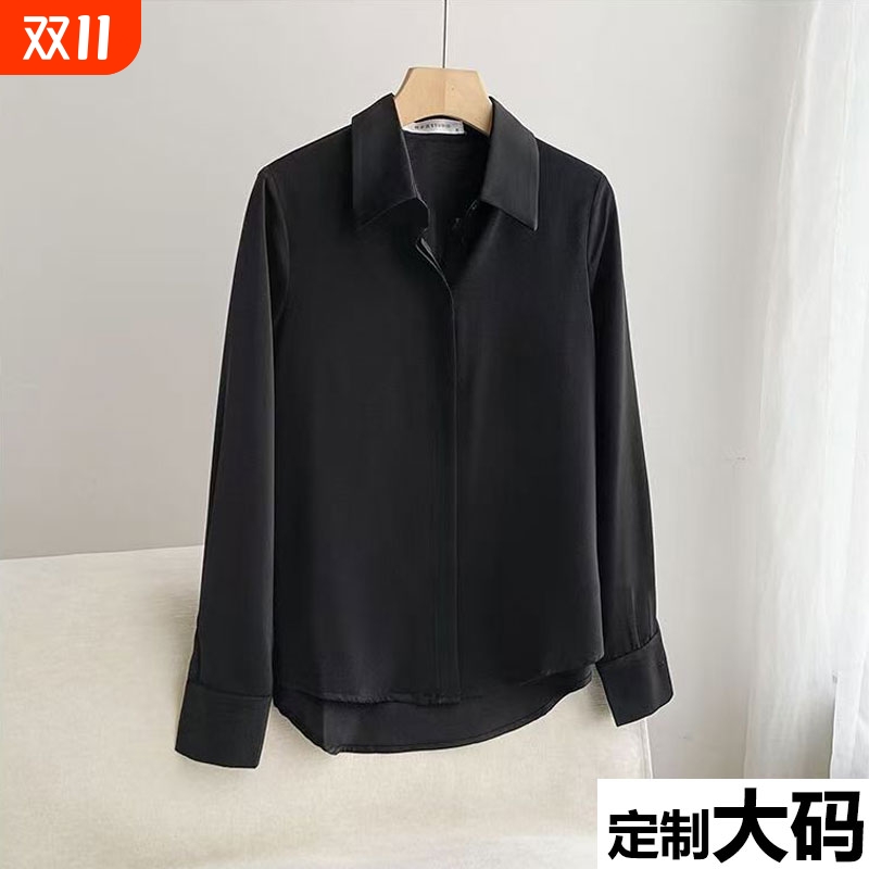 黑色衬衫女长袖2025春秋新款大码职业正肩衬衣通勤正装工作服上衣