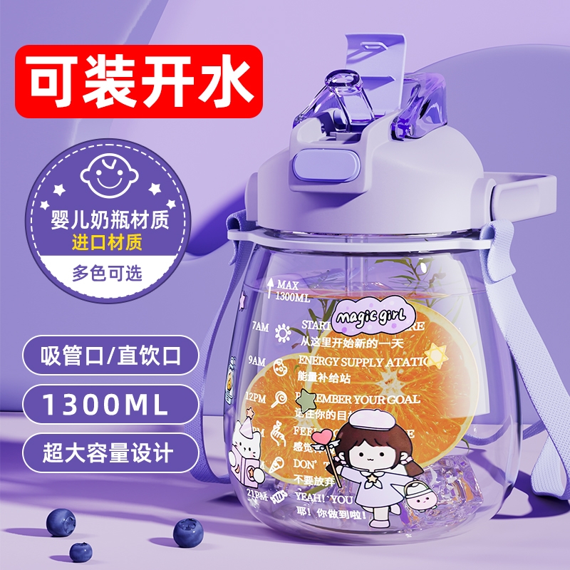 大容量大肚杯2025年耐高温吸管水杯女夏季运动水壶新款儿童食品级