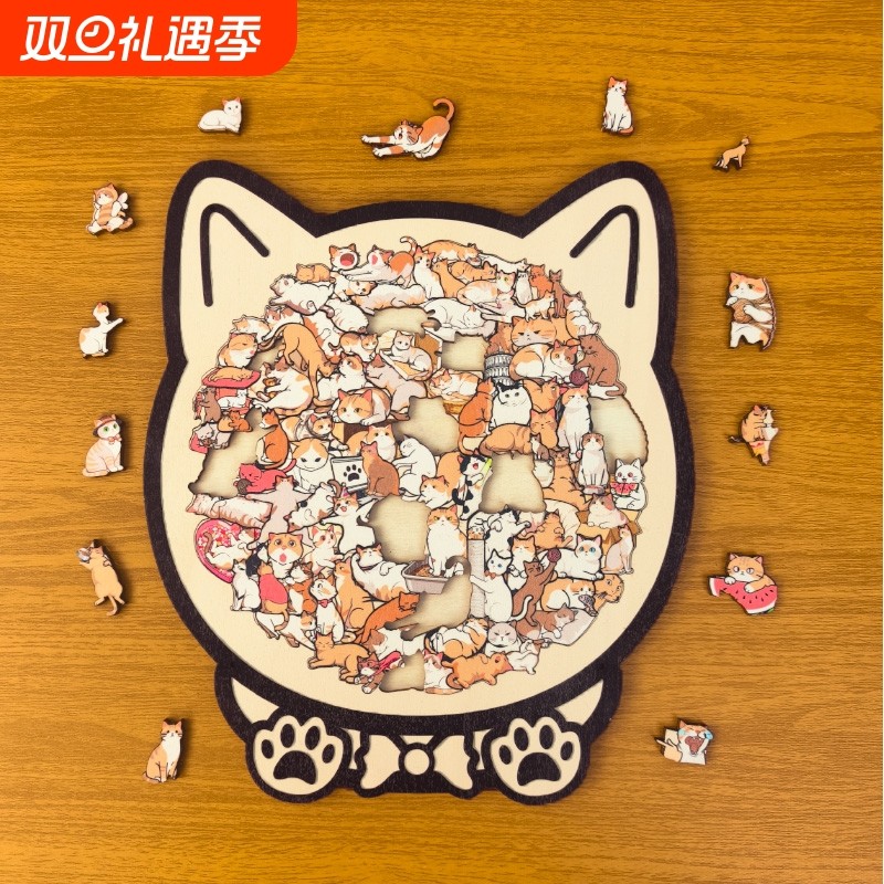 新款拼图猫木质拼图猫狗难度烧脑猫咪异形diy拼图创意礼物摆件