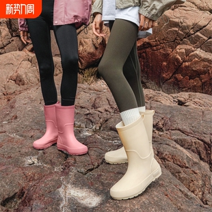 外穿防滑防水雨靴耐磨软底厨房工作胶鞋 时尚 防臭 女款 军登中筒雨鞋