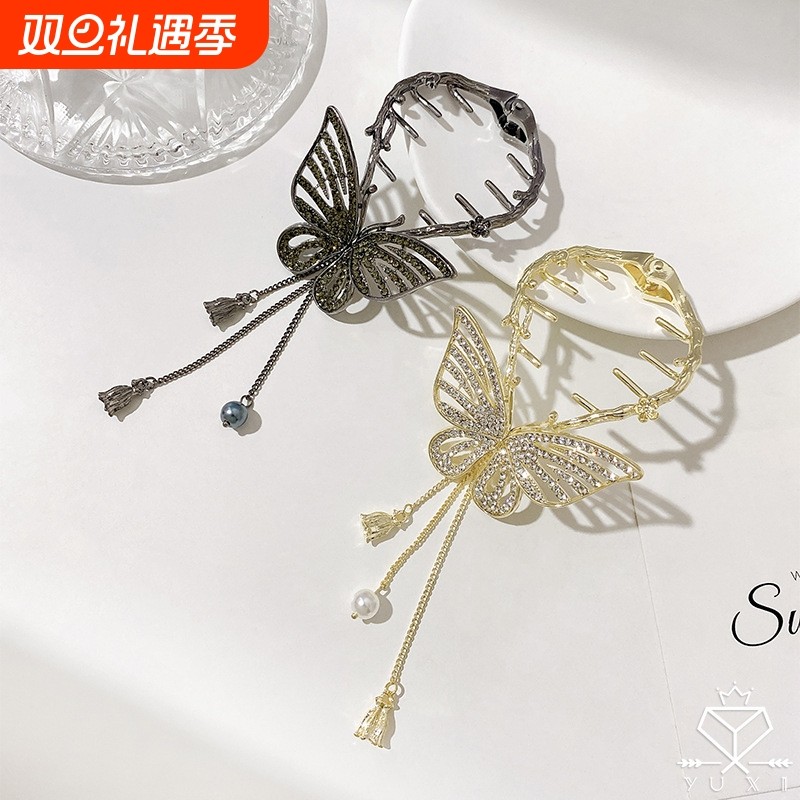 蝴蝶丸子头发饰女高级感2024年秋冬气质头饰后脑勺盘发神器发卡