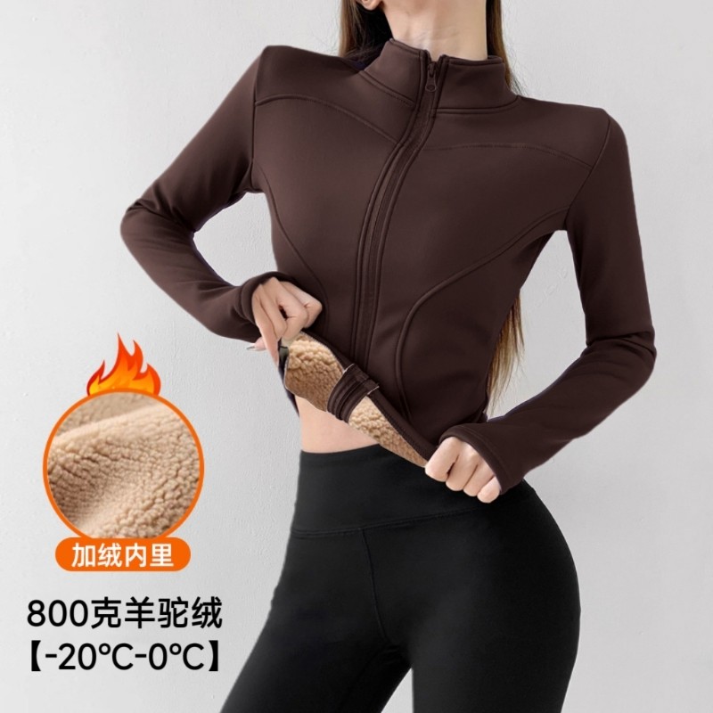 秋冬加绒加厚运动外套户外跑步健身保暖上衣女训练立领瑜伽服微胖