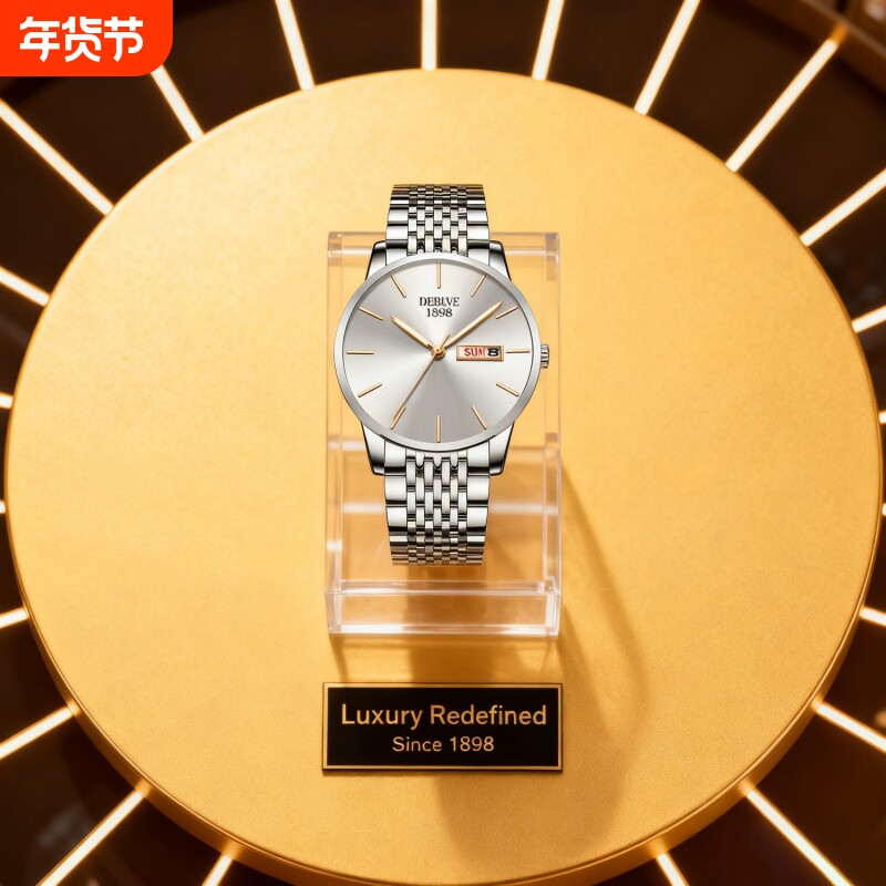 正品名牌钢带商务防水石英腕表高级感男士男款手表全自动非机械表