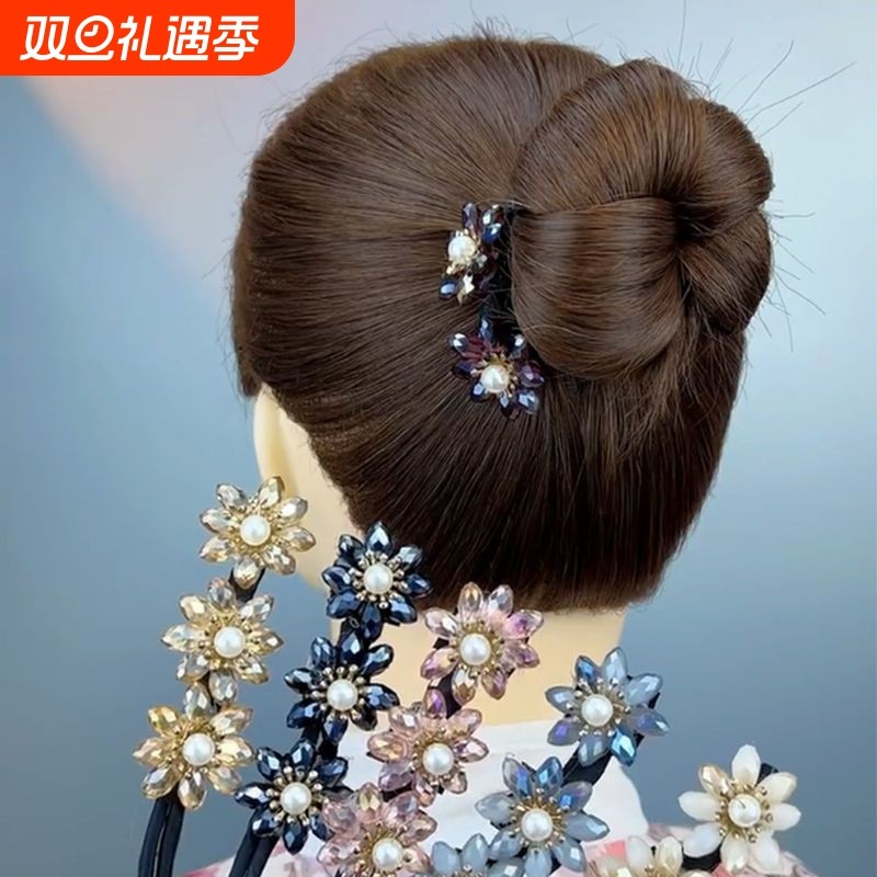 桃花盘发神器丸子头优雅气质后脑勺头饰精致懒人仙女水晶发圈发饰