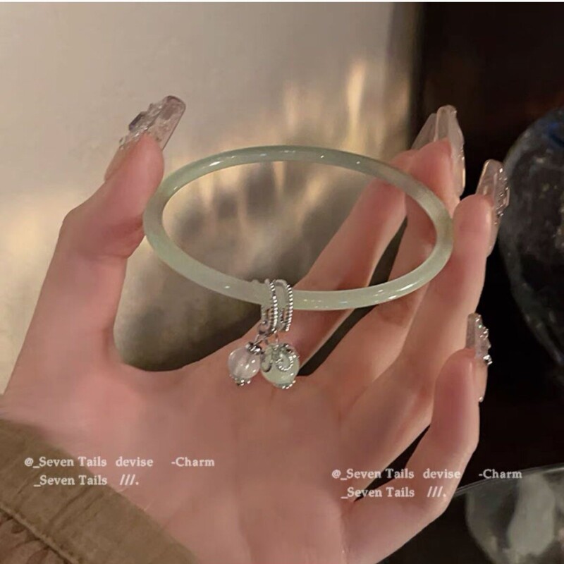 新中式绿色圆圈手镯流苏叮当镯女手镯闺蜜古风约手镯闺蜜生日礼物