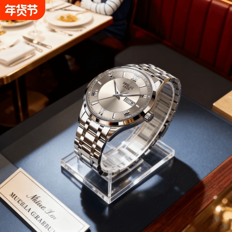 男款手表全自动非机械表正品名牌钢带商务防水石英腕表高级感男士