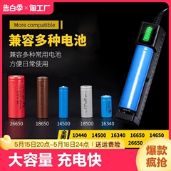 18650充电锂电池充电器3.7v多功能通用大容量手电玩具5号尖头续航